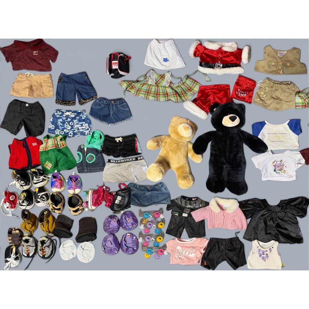 Vintage Build A Bear BAB Lot Black Teddy Bear Santa Costume Purple Skate Clothes